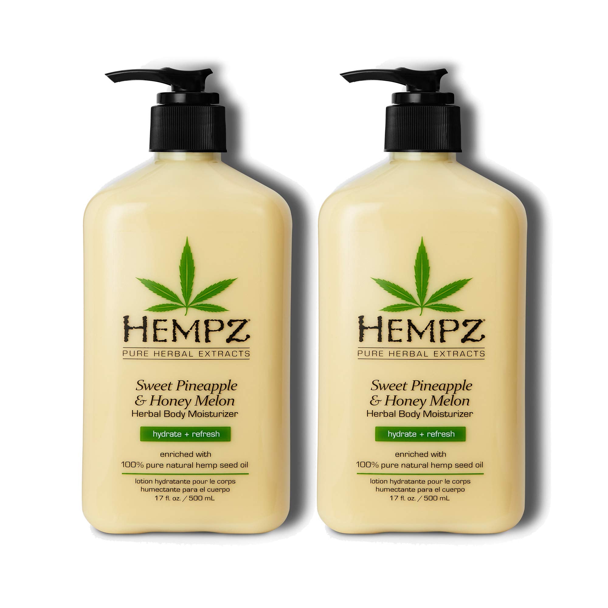 Hempz Sweet Pineapple & Honey Melon Moisturizing Skin Lotion Body Moisturizer 17 oz (Pack of 2) with Jojoba Vitamin A and E